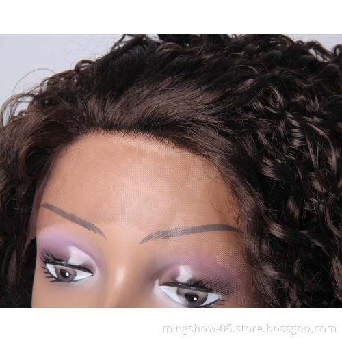 Cheap synthetic lace frontal wig, best quality deep wave curly synthetic wig